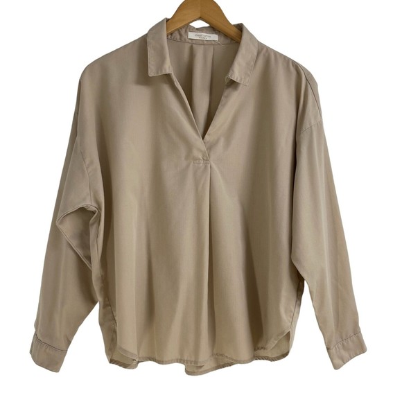 Chocol Raffine Robe Womens Lightweight Pullover Long Sleeve Beige Blouse Size S - Picture 1 of 7